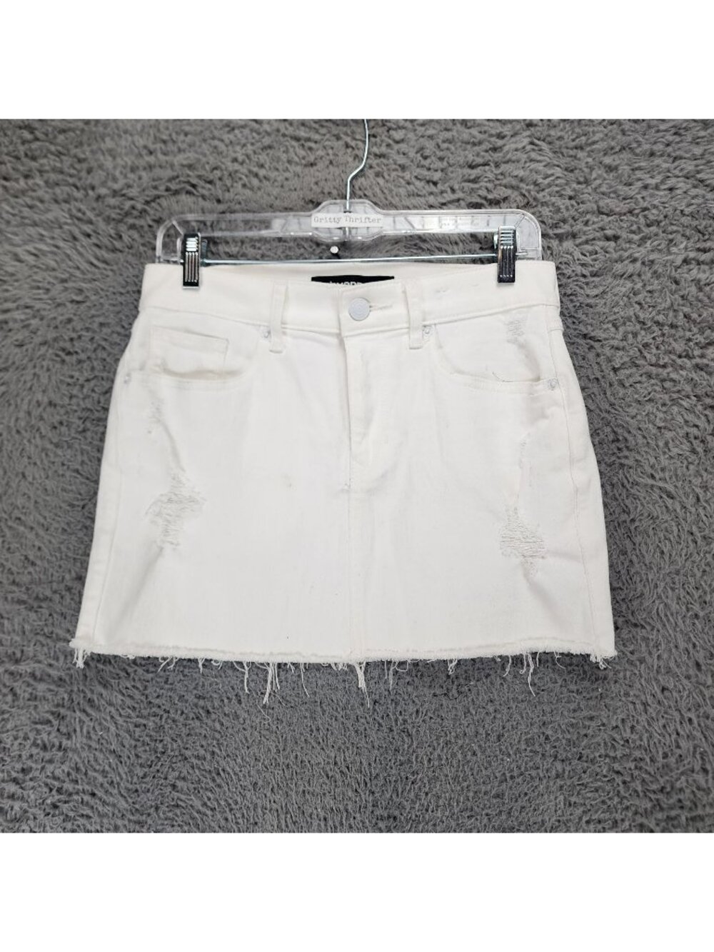 Express Skirt Womens 2 White Stretch Mid Rise Frayed Denim Straight Mini *Read*